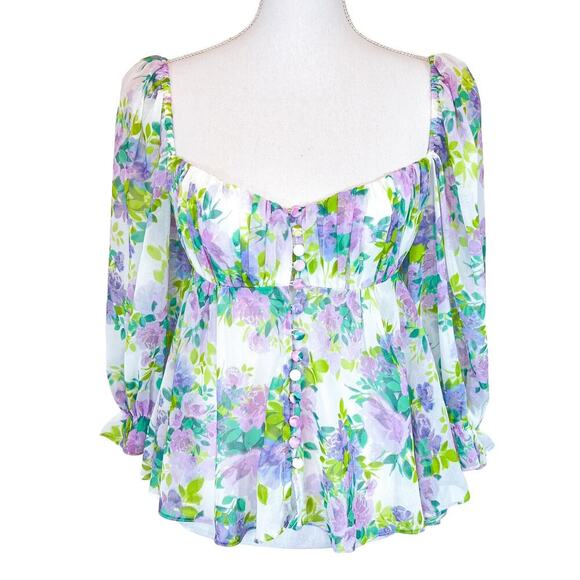 For Love and Lemons Floral Blouse Size S - Picture 1 of 6